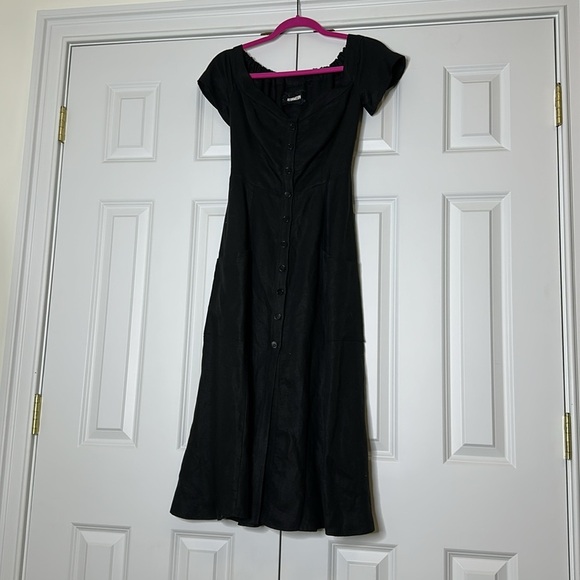Reformation Linen Off Shoulder Black Midi Dress Sz2 - Picture 6 of 9